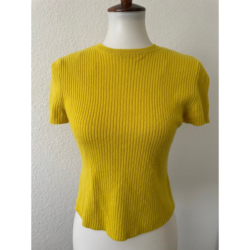 House of Harlow 1960 Aurora Cashmere Sweater Women M Citron Ribbed Quiet Luxury
